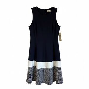 NWT Eliza J Navy and White Tweed Sleeveless A Line Dress | Elegant, Size 8
